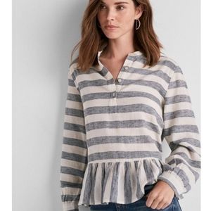 Lucky Brand Stripe Peplum Top Long Sleeve Sz L